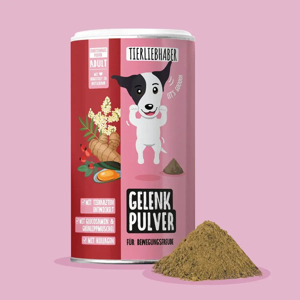 Dose des Tierliebhaber Gelenk Pulvers mit einem Häufchen Pulver